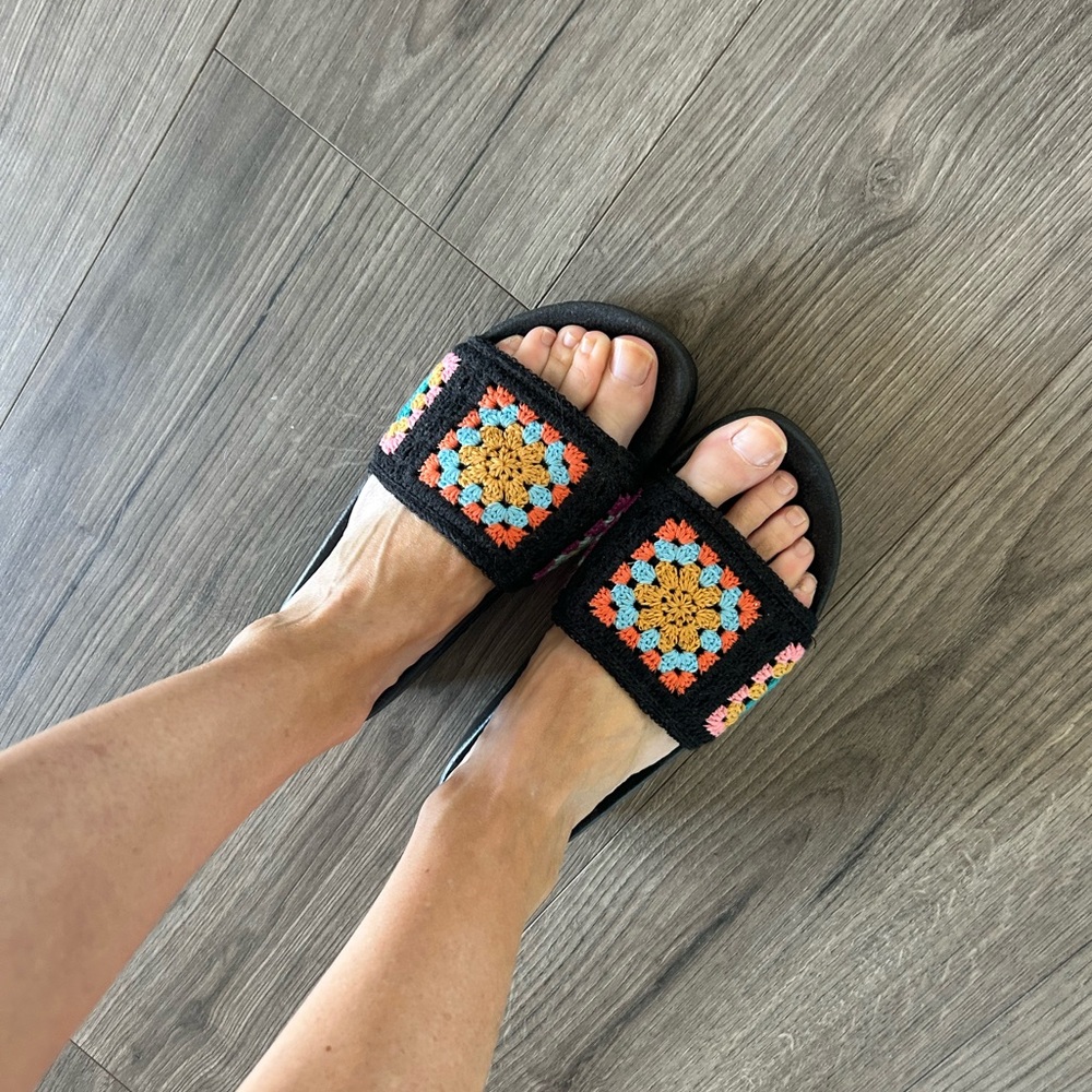 Colorful Crochet Platform Slide Sandals